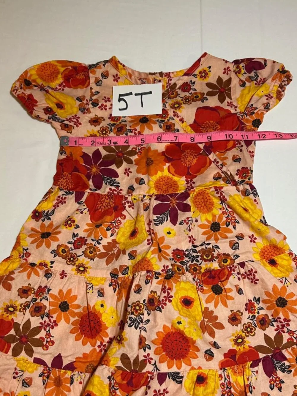 Gymboree Girls 5T Fall Floral Peach Red Tiered Short Sleeve Dress